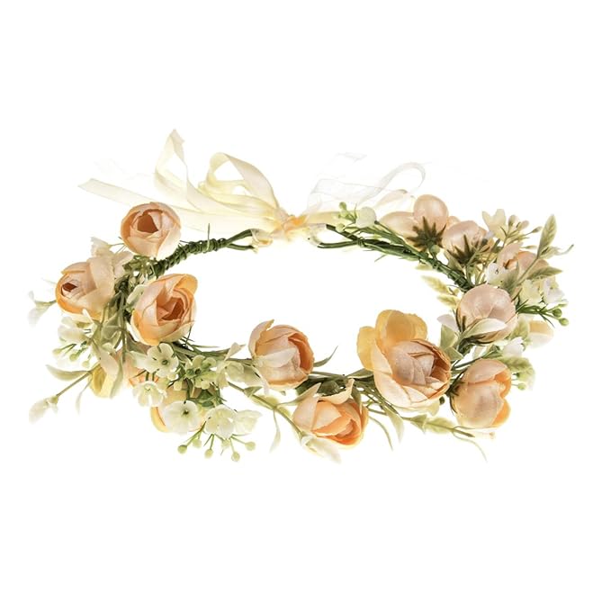 DreamLily Girls Camellias Flower Crown Birthday Photo Pops Hair Wreath Wedding Festival Floral Headpiece XM11 (Ivory)