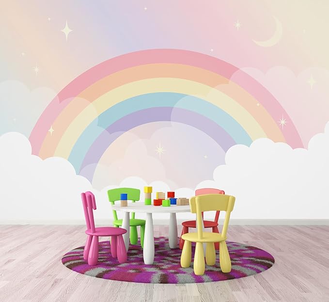 Rainbow Wallpaper for Girls Bedroom Kids Wallpaper Murals for Nursery（Not Peel and Stick）