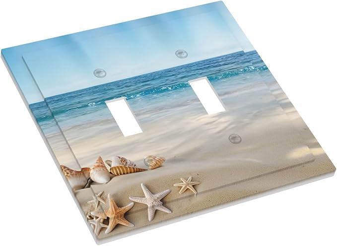 Decorative Light Switch Cover Plate Summer Beach Starfish Shells 2 Gang Switch Plate Covers Double Toggle Wall Plates Electrical Faceplate for Bathroom Home Decor