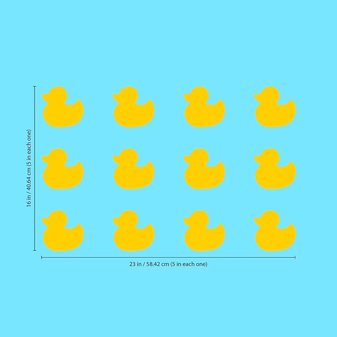 Set of 12 Vinyl Wall Art Decals - Little Ducks - 5" x 5" Each - Cute Fun Home Indoor Outdoor Bedroom Living Room Apartment Nursery - Shower Bath Time Nursery Playroom Decor (5" x 5", Yellow)