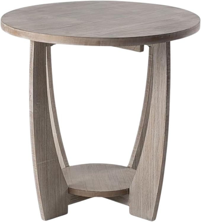 COZAYH Rustic Farmhouse End Table with Storage Shelf, French Country Modern Round Accent Side Table for Small Spaces, Vintage Grey Finish