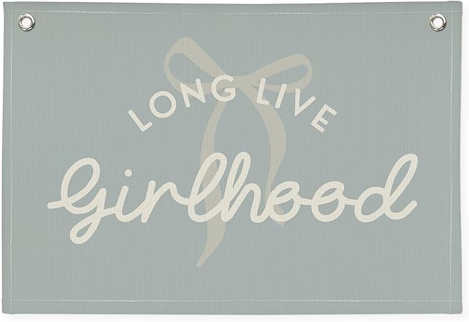 Blue Girls Room Decor, Long Live Girlhood Coquette Bow Cute Nursery Playroom Wall Hanging Linen Banner Flag, Baby Blue Kids,Toddler Bedroom Decorations, Baby Showers Newborn Gift 30x20,girlroom
