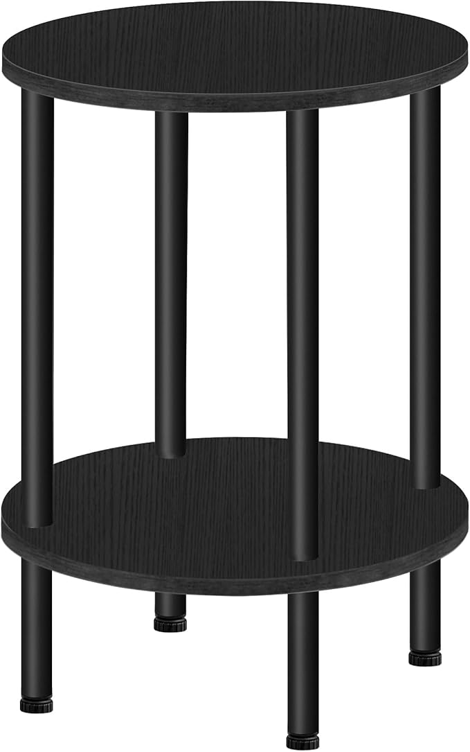 Round Side Table, 2-Tier End Table, Small Round Nightstand with Sturdy Metal Tube, Industrial Circular Coffee Table, for Living Room, Bedroom, Black TBZ01BB