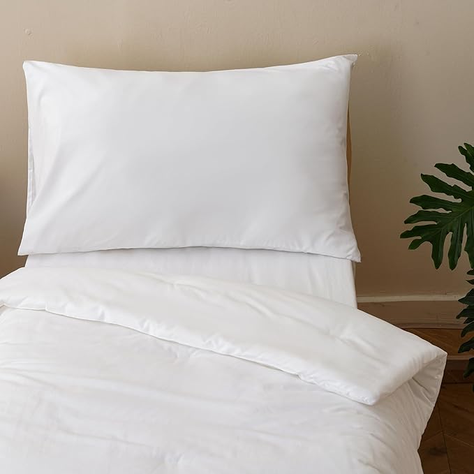 KAREVER White Toddler Bedding Set Solid White 4 Pieces Crib Bed Set Kids Pure Color Comforter Set