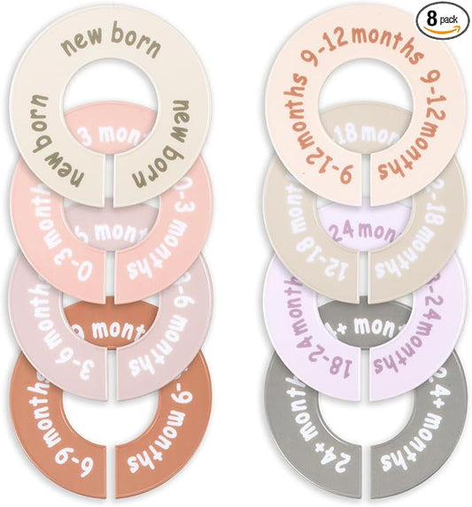 8 Pcs Baby Closet Dividers for Clothes, Round Baby Clothes Dividers Wardrobe Organizer Double-Sided Nursery Clothing Organizer for Closet 8 Sizes from Newborn to 24+ Months