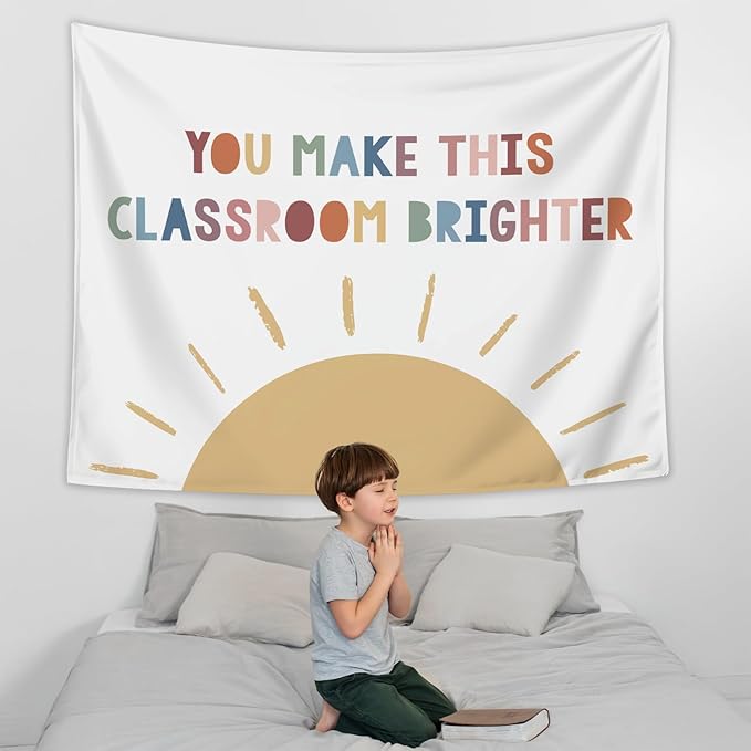 LIANGW Boho Classroom Tapestry, Inspirational Kids Tapestries Wall Hanging Motivational Positive Affirmations Saying Aesthetic Tapestry for Classroom Nursery 50x60 inches