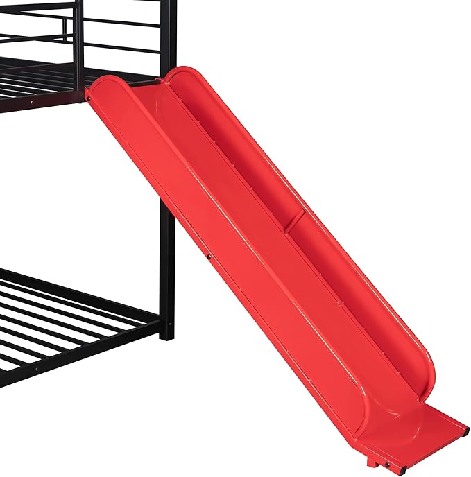 MERITLINE Metal Bunk Bed Twin Over Twin Bunk Bed Frame with Slide,Twin Over House Bed with Guardrails
