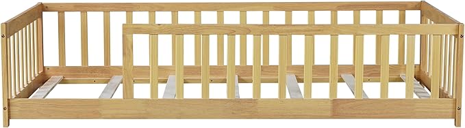 Twin Size Kids Montessori Floor Bed,Twin Floor Bed Frame with Slats,Solid Wood Twin Bed Frame for Girls Boys,Natural