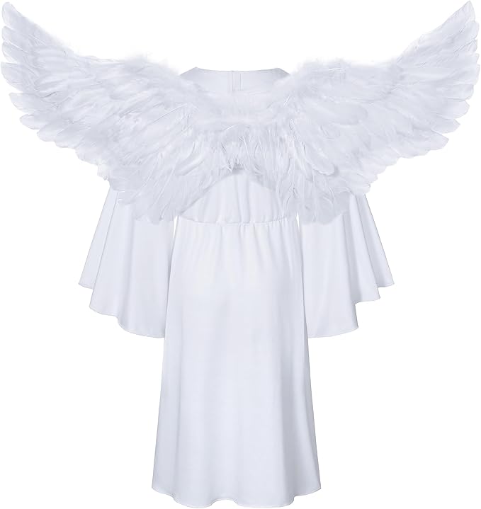 Irtysh Kids Angel Costume With Angel Feather Wings headband Wand Set For Girl's Halloween Birthday Cosplay