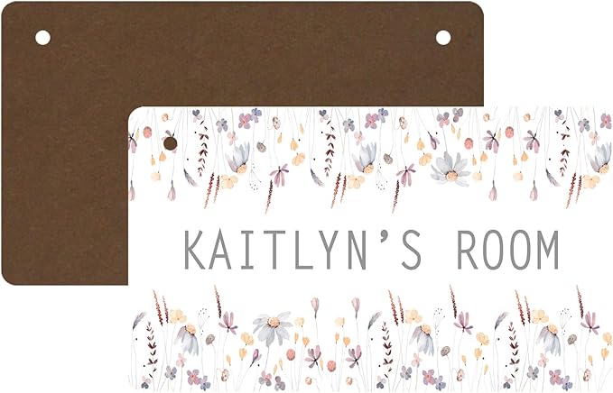Pastel Flower Design Personalized Room Door Sign Custom Name Signs Kids Girls Bedroom Decor Nursery Dorm Farmhouse Baby Room Wood Hanger Toddler Art Wall Plaque 12x6 Inches