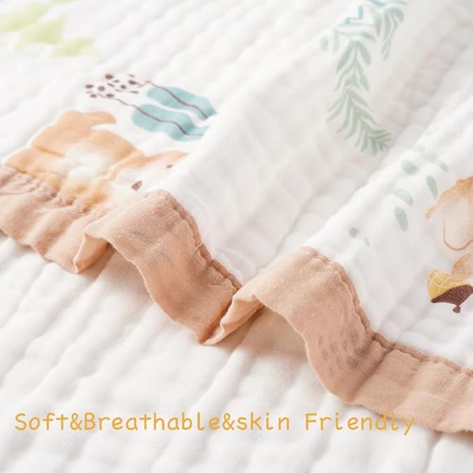 BATTILO PTY 6 Layer Muslin Baby Blankets, Nursery Blankets for Boys Girls, Swaddle Blankets Babt Blanket Neutral Soft Lightweight Toddler and Kids Throw Blankets (Coffee Squirrel)