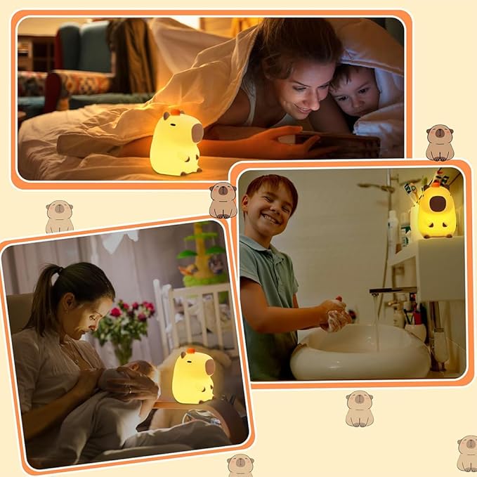 Capybara Kids Night Light, Portable USB Rechargeable Animal Light Touch Control Light, Silicone Night Light with Timer Function, Christmas Gift for Kids