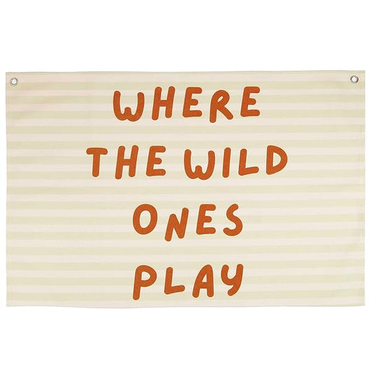 Playroom Rectangular Canvas Banner-Flag Wall Sign Decor for Kids Teen,Playroom Nursery Baby Room Bedroom Living Room Wall Decor-Where the Wild Ones Play-Baby Shower Birthday Christmas Gift