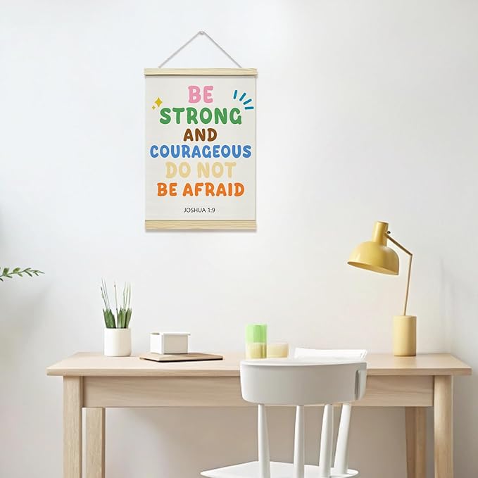 TRKAE Christian Classroom Canvas Poster Hanger Frame, Be Strong and Courageous Joshua 1:9 Wall Art for Kids, Scripture Wall Decor for Nursery Preschool Church -037