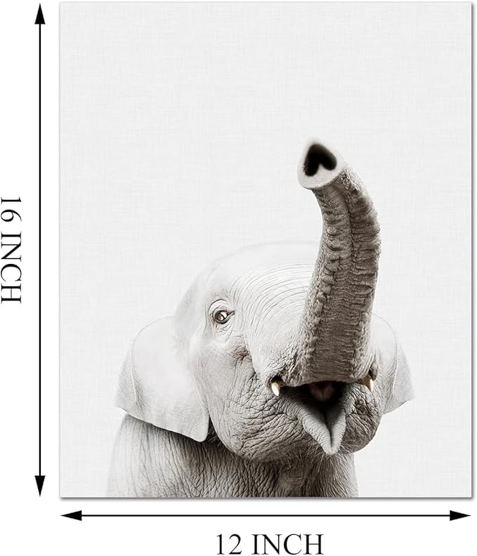 Nursery Baby Room Wall Art Decor, Jungle Nursery Baby Animal of Rhino Giraffe Zebra Decorations, Nursery Safari Cute Animal Decor for Baby Bedroom (12"x16", UNFRAMED)