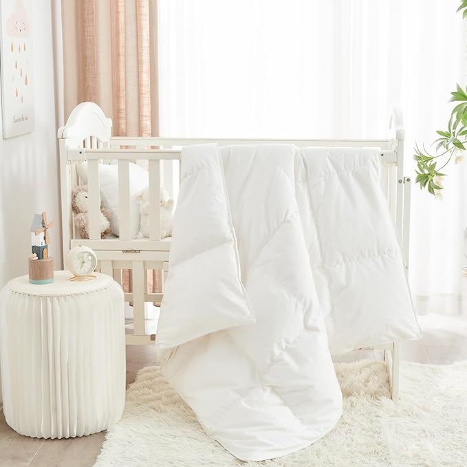 Toddler/Travel/Crib Goose Down Comforter Duvet/Blanket Multifunctional,Hypoallergenic 100% Organic Cotton & Washable Unisex Kids,All Season,White 33x43