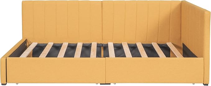Harper & Bright Designs Upholstered Daybed with 2 Storage Drawers Twin Size Sofa Bed Frame No Box Spring Needed, Linen Fabric (Yellow)