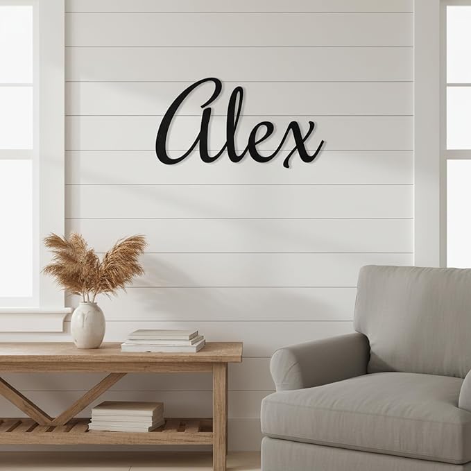 Custom Metal Words - Bold Modern Script Name Sign - Custom Name Sign Baby - Contemporary Laser Cut Cursive Wall Art for Baby Name, Wedding & Home Decoration Gift
