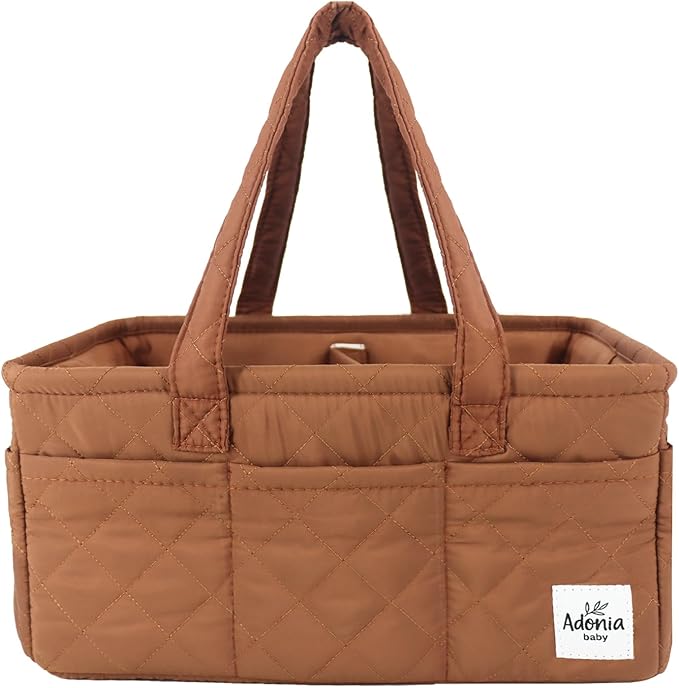 Adonia & Co Diaper Caddy Organizer – Large Baby Nursery Organizer for Newborn Essentials – Portable, Stylish & Machine Washable (Brown) – Storage Basket
