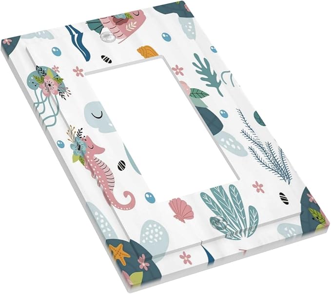 Underwater Floral Turtle Animal Single Rocker Light Switch Covers 1 Gang Outlet Cover Wall Plate Decorative GFCI Switchplate Faceplate for Nursery Kidsroom Bedroom Decor