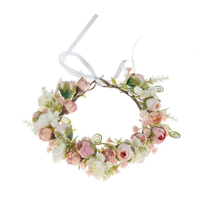 Vividsun Flower Crown Floral Wreath Headband Floral Crown Wedding Festivals Photo Props Headpiece (F/pink camellia)