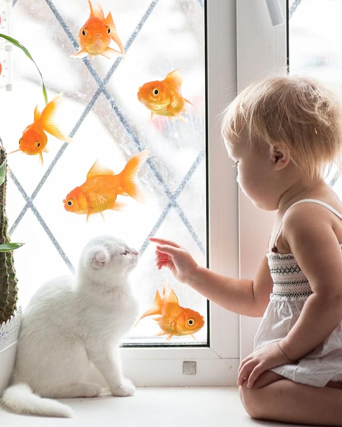 Generic Small Goldfish Decal Stickers: 12 Realistic Little Goldfish, Transparent Vinyl, Wall, Window, Car, Luggage, Orange, Animal Print, Reusable