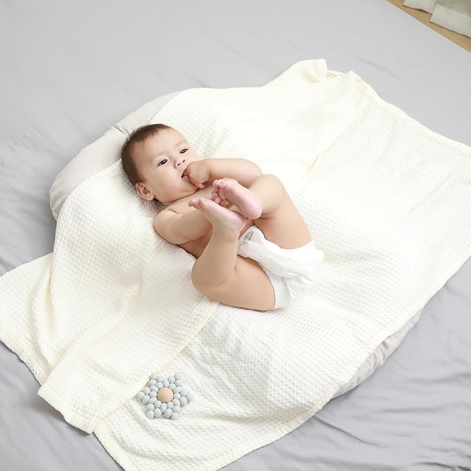 36” X 40” Inches Cooling Baby Waffle Weave Blanket, Ultra-Soft Lightweight Receiving Blanket for Newborn, Breathable Comfortable Baby Swaddle Blanket for Boys and Girls(Natural)