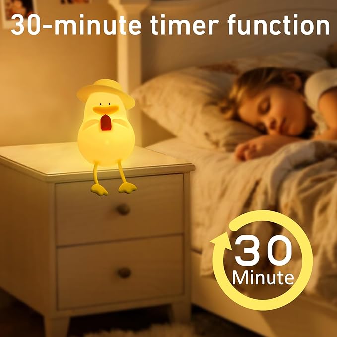 Cute Duck Night Light for Kids - 7 Color Squishy Silicone Duck Lamp, Rechargeable Portable Tap Control Duck Light for Nursery Bedside Room Decor Gift for Baby Boy Girl Birthday Christmas