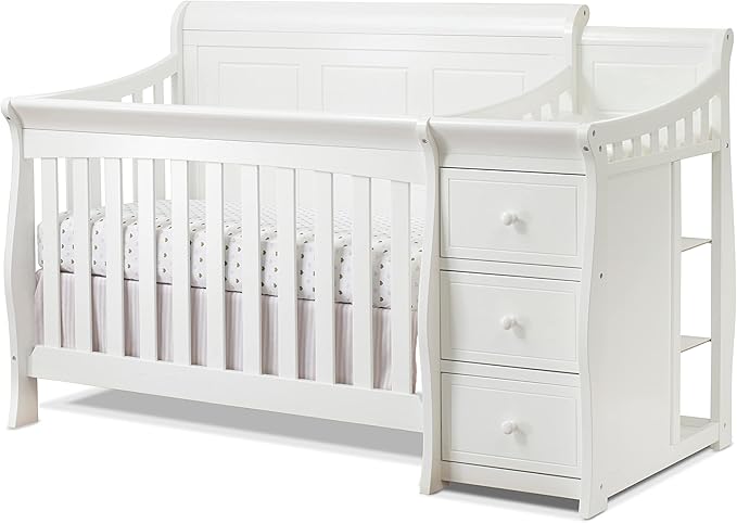 Sorelle Furniture Princeton Elite Crib and Changer with Solid Panel Back Classic -in- Convertible Diaper Changing Table Non-Toxic Finish Wooden Baby Bed Toddler Full-Size Nursery - White