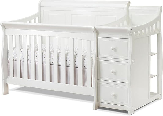 Sorelle Furniture Princeton Elite Crib and Changer with Solid Panel Back Classic -in- Convertible Diaper Changing Table Non-Toxic Finish Wooden Baby Bed Toddler Full-Size Nursery - White