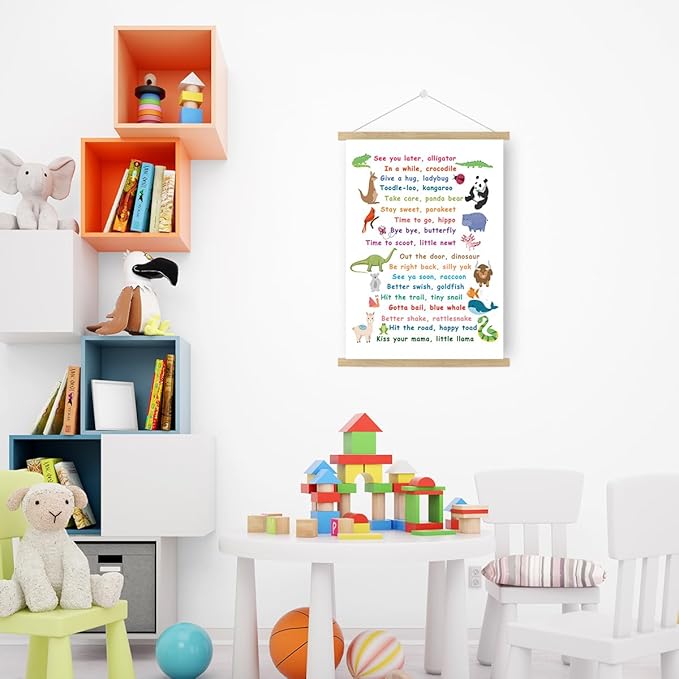 Qswo See You Later Alligator Wall Decor,Funny Alligator Canvas Wall Art Poster Hanger Frame for Kids Nursery Playroom Classroom