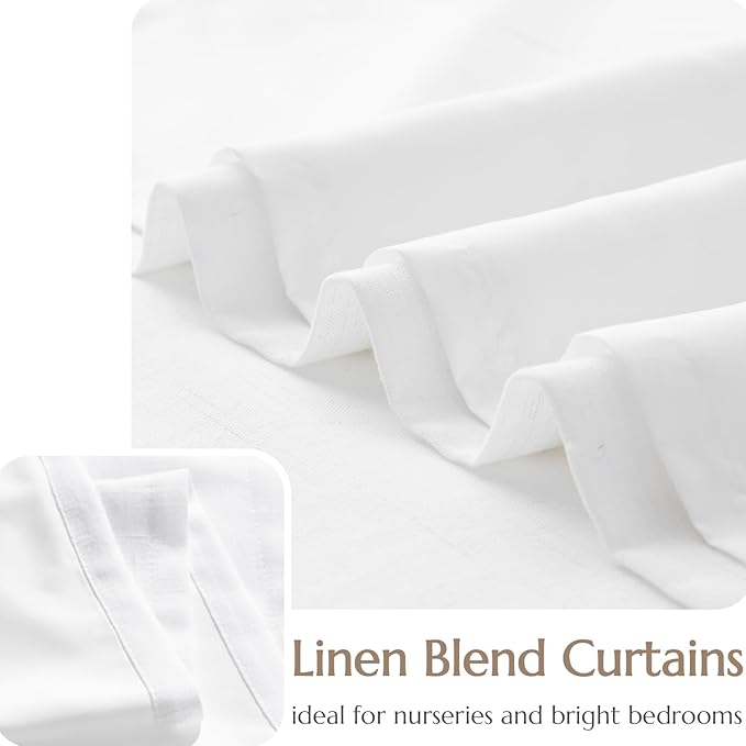 jinchan White Linen Blend Curtains for Living Room 84 Inch Length 2 Panels Curtains for Sliding Glass Doors, 50 Inch Wide Farmhouse Drapes with Rod Pocket Back Tab(50W x 84L, White)