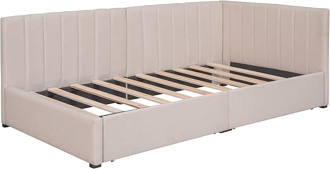 Harper & Bright Designs Upholstered Daybed with 2 Storage Drawers Twin Size Sofa Bed Frame No Box Spring Needed, Linen Fabric (Beige)
