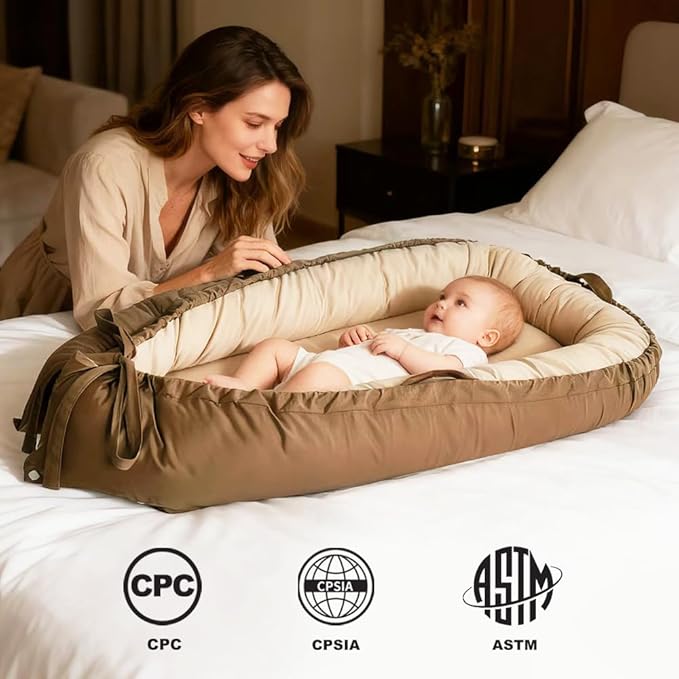 Baby Lounger, Baby Nest Cover for Baby, Reversible & Breathable Cotton, Adjustable Baby Floor Seat for Tummy Time, Portable Infant Lounger, Essentials for Newborns