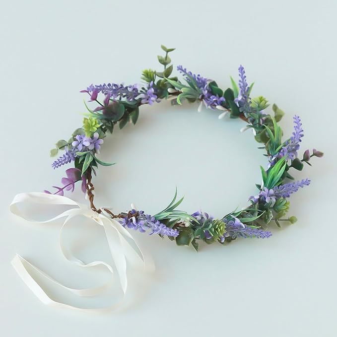 Vividsun Wedding Green Leaf Floral Crown Boho Bridal Flower Crown Maternity Photo Props Headpiece (B purple/leaf)