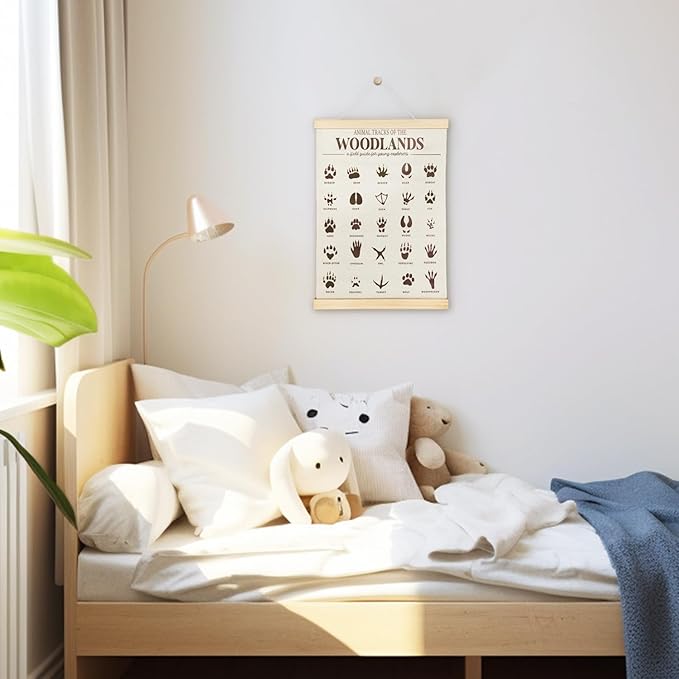 SereneHanctuary Forest Animal Tracks Nursery Decor,Forest Animal Kids Room Wall Art,Animal Tracks Playroom Poster Hanger Frame for Bedroom Nursery Kids Toddler Room Decor,12X16Inches