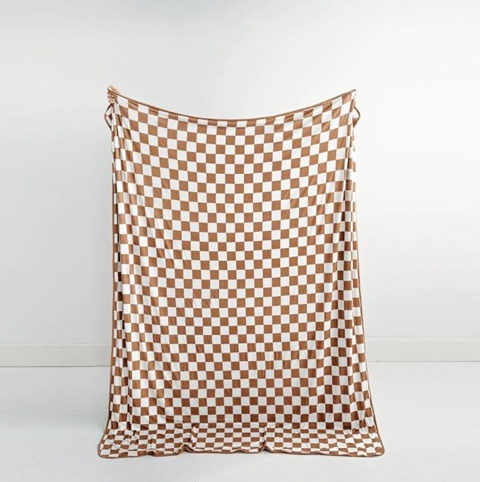 Little Sleepies Cloud Blanket, Soft Viscose from Bamboo Toddler & Baby Blanket for Boys & Girls, Lightweight, Perfect for Hot Sleepers, 65" x 85", Oversized (Caramel Checks)