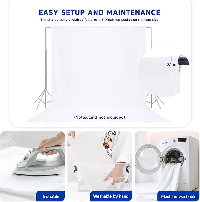 YSKE-Y1 10x10ft White Photo Backdrop, Seamless Fabric Background Photography Backdrop Curtain Screen for Photoshoot Video Studio Party