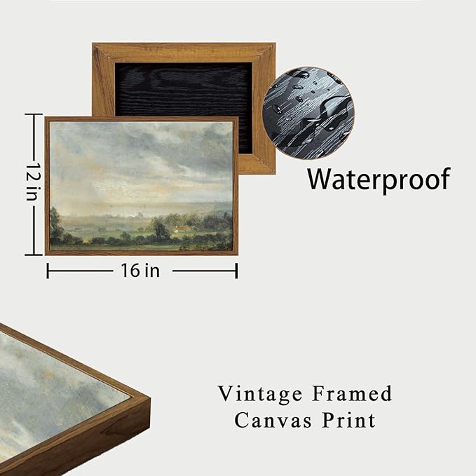 OIQArtOIQ Vintage Framed Wall Art Pastoral Landscape Canvas Art Prints Rustic Farmhouse Pictures Wall Decor Modern Cottagecore Paintings Artwork For Bedroom Kitchen Bathroom Office Living Room
