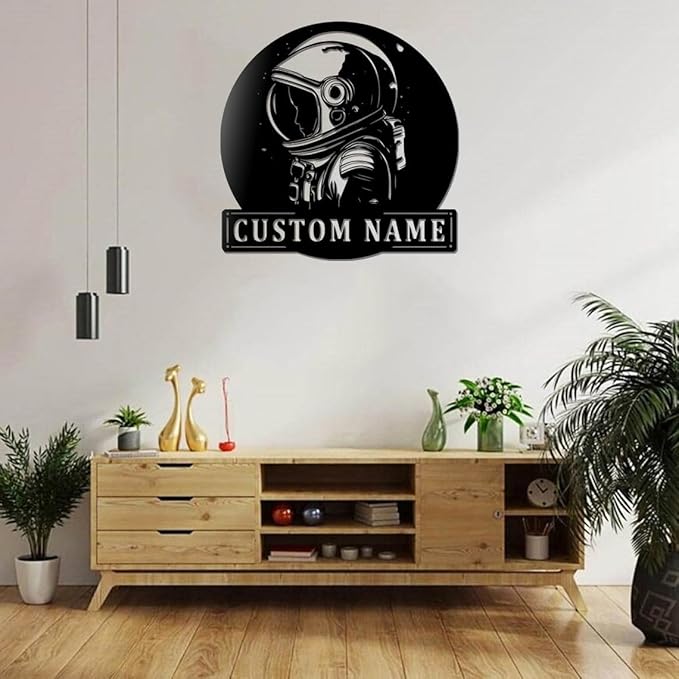 Custom Astronaut Metal Wall Art LED Light Personalized Cosmonaut Name Sign Home Decor Spaceship Rocket Nursery Decoration Housewarming Gifts