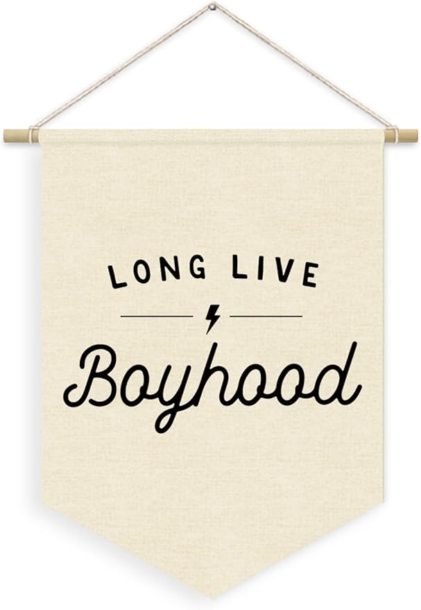 Boys Room Decor, Long Live Boyhood Linen Canvas Banner, Minimalist Boy Nursery Wall Hanging Pennant Flag Banner for Boys Kids Toddler Room Bedroom Playroom Decor, 15x11in