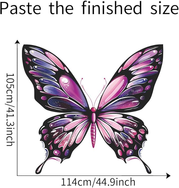 Large Colorful Butterfly Wall Decals for Kids Bedroom Pink & Purple Butterfly Wall Stickers, Removable Peel and Stick Wall Art Murals for Girls & Boys Room, Playroom, Living Room