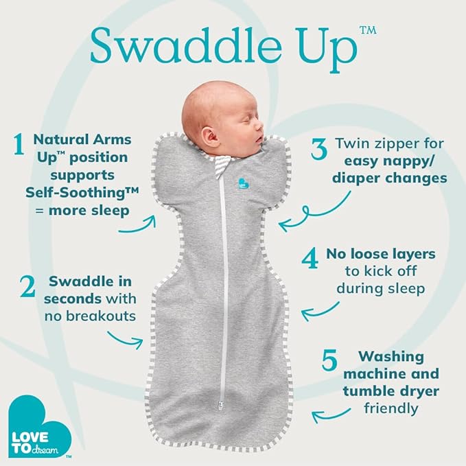 Love to Dream Swaddle UP, Baby Sleep Sack, Self-Soothing Swaddles for Newborns, 8-13 lbs, Snug Fit Helps Calm Startle Reflex, New Born Essentials for Baby, Dusty Blue