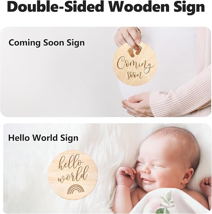 Pregnancy Announcement, Baby Announcements Ideas Set Include Announcement Board, Baby Onesie, Baby Booties, Beanie Hat, Photo Frame and Wood Sign, Baby Coming Soon Announcement Baby Announcement Props