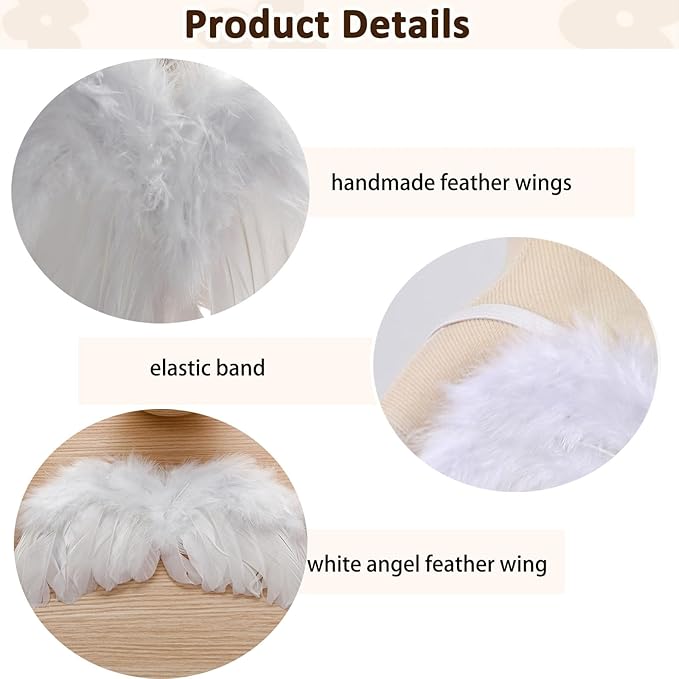 2PCS White Angel Wings With Gold Unicorn Headband For Newborn Infant Photography Props Soft Fairy Feather Wings For Toddlers Kids Girls Gifts(Color D, One Size)