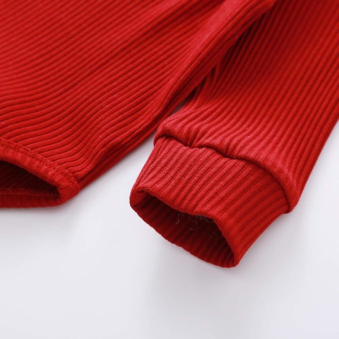 Newborn Baby Boy Girl Clothes Ribbed Knitted Cotton Long Sleeve Romper Long Pants Solid Color Fall Winter Outfits