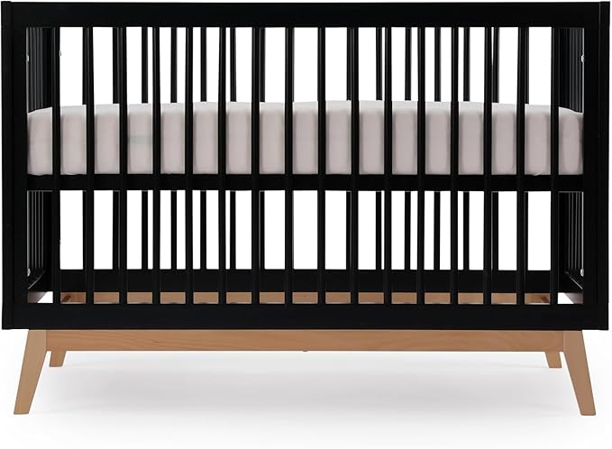 dadada Baby Soho 3 in 1 Convertible Wooden Crib to Toddler Bed - Made in Italy, GREENGUARD Gold Certified, Baby-Safe Finish, Sustainable Beech Wood, Modern Design, 3 Adjustable Heights (Black/Natural)