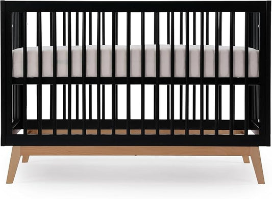 dadada Baby Soho 3 in 1 Convertible Wooden Crib to Toddler Bed - Made in Italy, GREENGUARD Gold Certified, Baby-Safe Finish, Sustainable Beech Wood, Modern Design, 3 Adjustable Heights (Black/Natural)