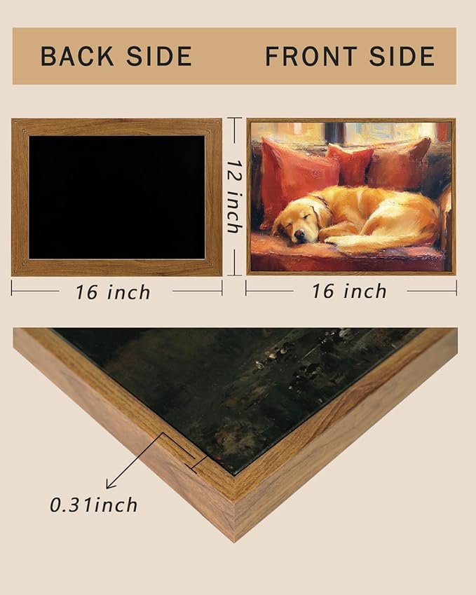 ARPEOTCY Vintage Framed Canvas Wall Art, 12x16inch, Farmhouse Sleeping Dog Wall Decor, Animal Art Prints Home Decorations, Labrador Paintings for Living Room Bedroom Office Decor