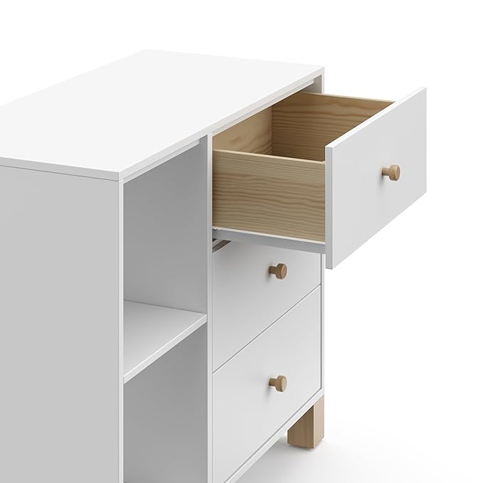 Storkcraft California 3 Drawer Combo Dresser (White with Driftwood) – GREENGUARD Gold Certified, Interlocking Drawer System, Pre-Installed Drawer Tracks for Easier Assembly, Spacious Cabinet